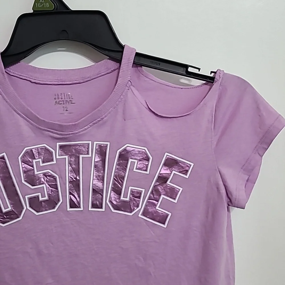 JUSTICE Lavender Purple Crop Tee Shirt Cold Shoulder Short Sleeve‎ - Size 12
